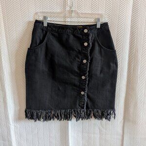 Pilcro Anthropologie Black Denim Button-Down Fray Hem Skirt Size 8